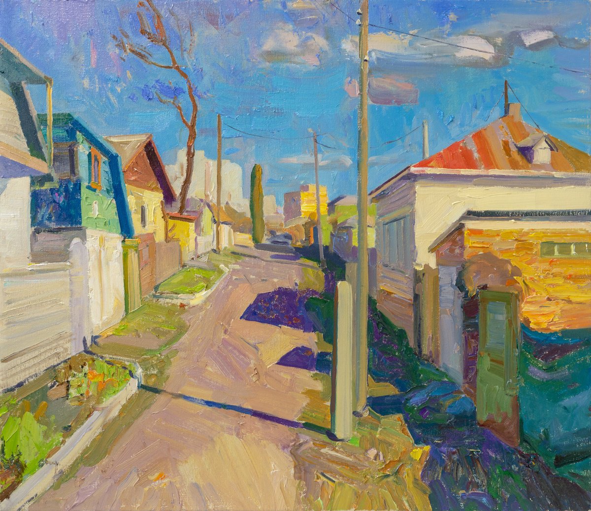 Impressionistic Cityscapes Oil Painting By Victor Onyshchenko, 28 X 24", Marko Vovchok Street, Original Artwork