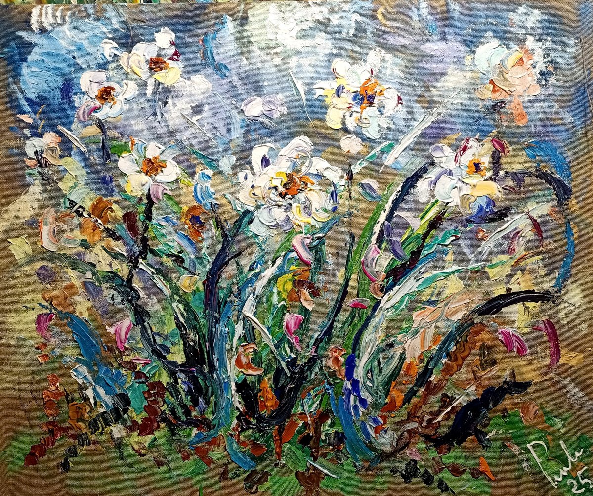 Impressionistic Abstract Oil Painting By Antonino Puliafico, 55 X 45, Petali Di Luce, Original Artwork