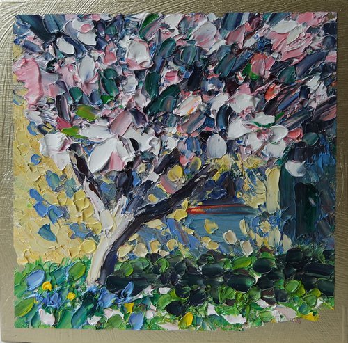'THE SPRING BLOSSOM' - Small Oil Painting on Panel Ready to Hang by Ion Sheremet