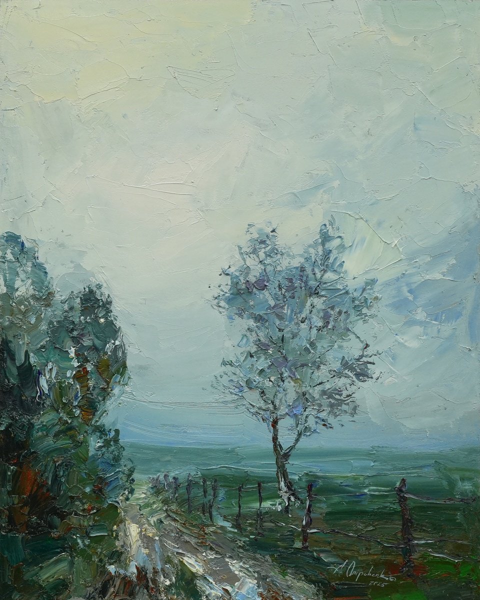 Impressionistic Landscape Oil Painting By Alisa Onipchenko-Cherniakovska, 16 X 20, Road Into The Fog, Original Artwork