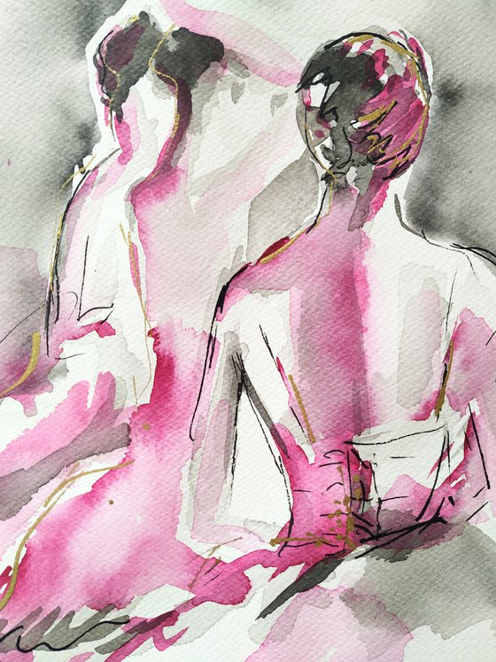 Ballerina Watercolor and ink drawing series-Figurative drawing on paper