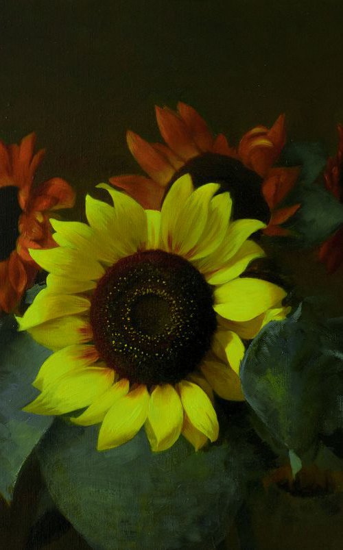 Sunflowers, oil on canvas, 41x61cm, 2018, original still life by Davit Davtyan