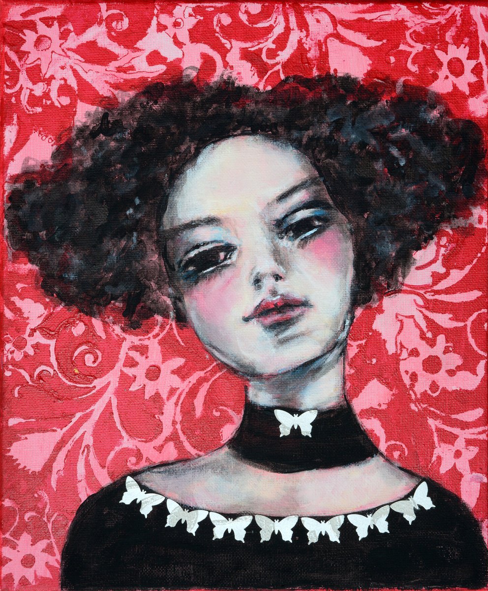 Abstract Portrait Painting By Misty Lady - M. Nierobisz, 10 X 12", Porcelain Doll 1, Original Artwork