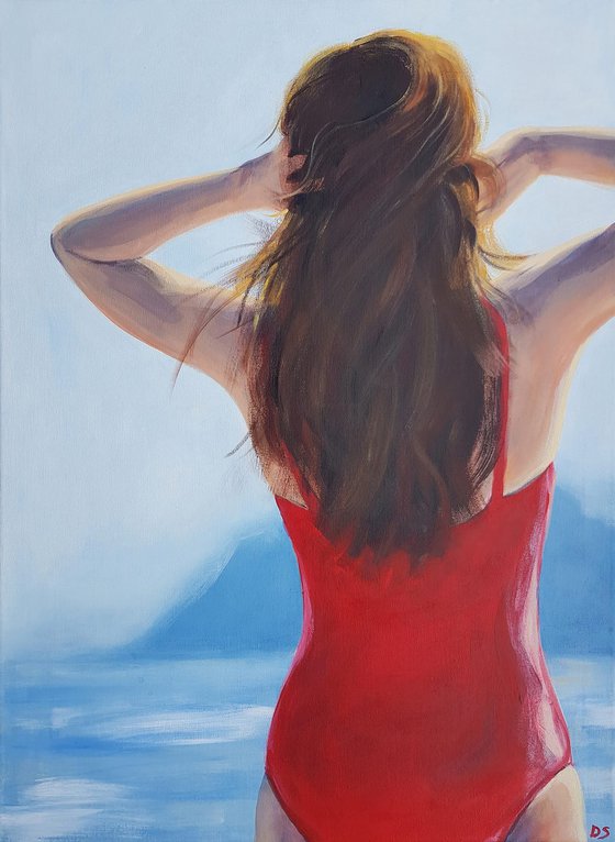 Young woman in a Red Swimsuit