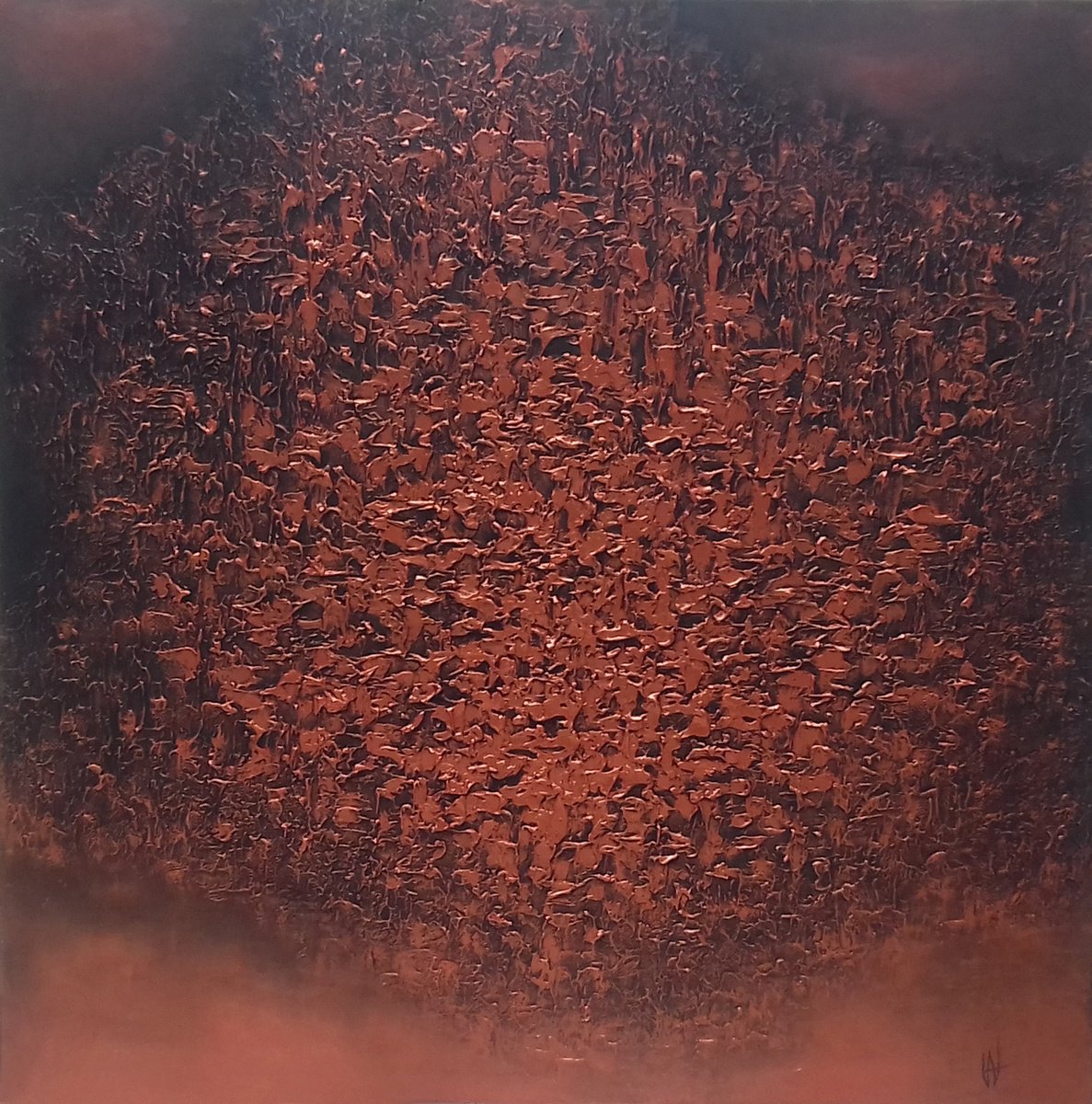 Organic Abstract Acrylic Painting By Vanada Abstract Art, 31 X 31", Copper Flowers, Original Artwork