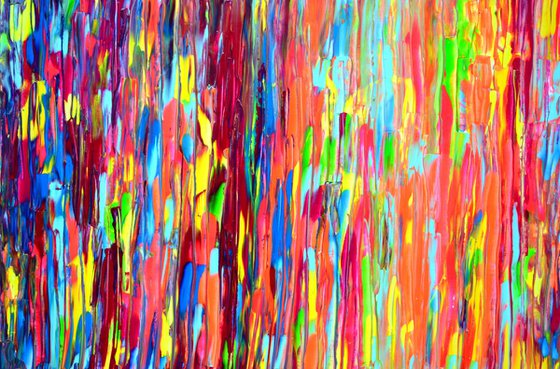Pink-Orange Spring Moon - 150x60x2 cm - Big Painting XXXL - Large Abstract, Supersized Painting - Ready to Hang, Hotel Wall Decor