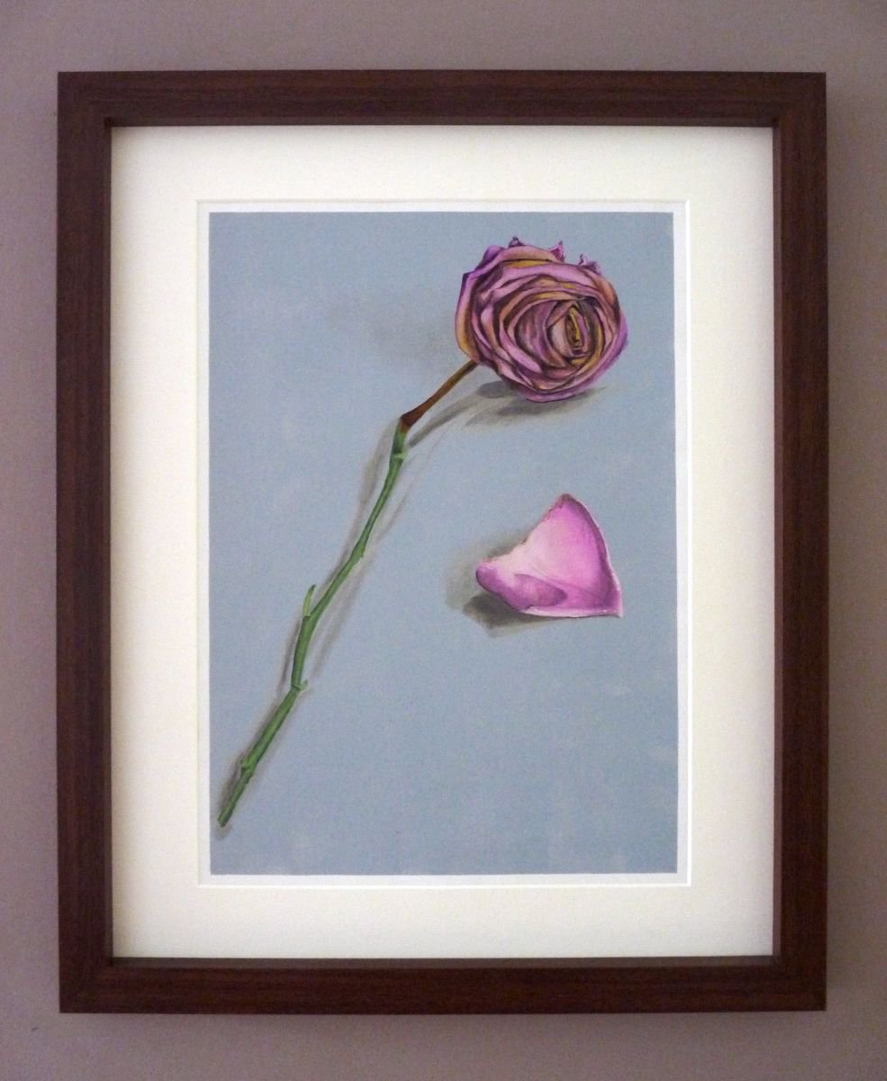 Photorealistic Still Life Acrylic Painting By Kaz Jones, 18 X 22", Dead Rose, Original Artwork