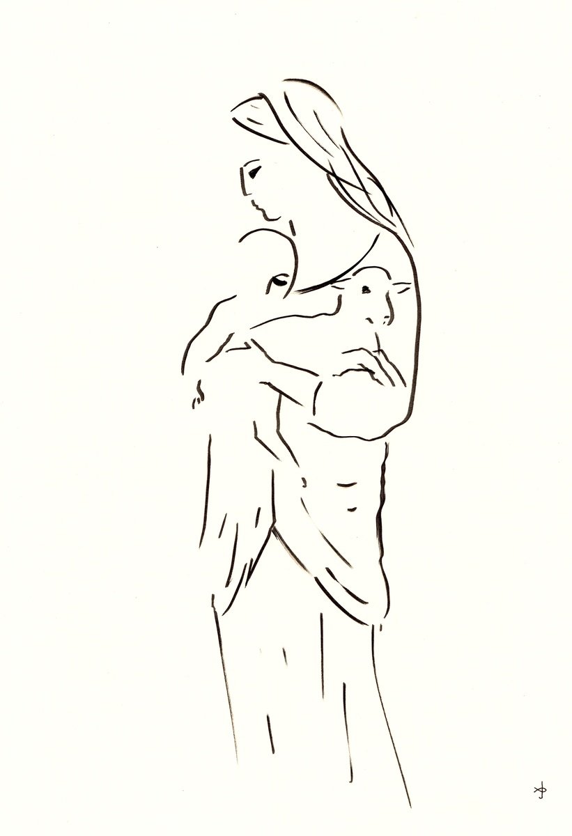 Expressive Portrait Ink Drawing By David Jones, 12 X 17, Together 2506A, Original Artwork