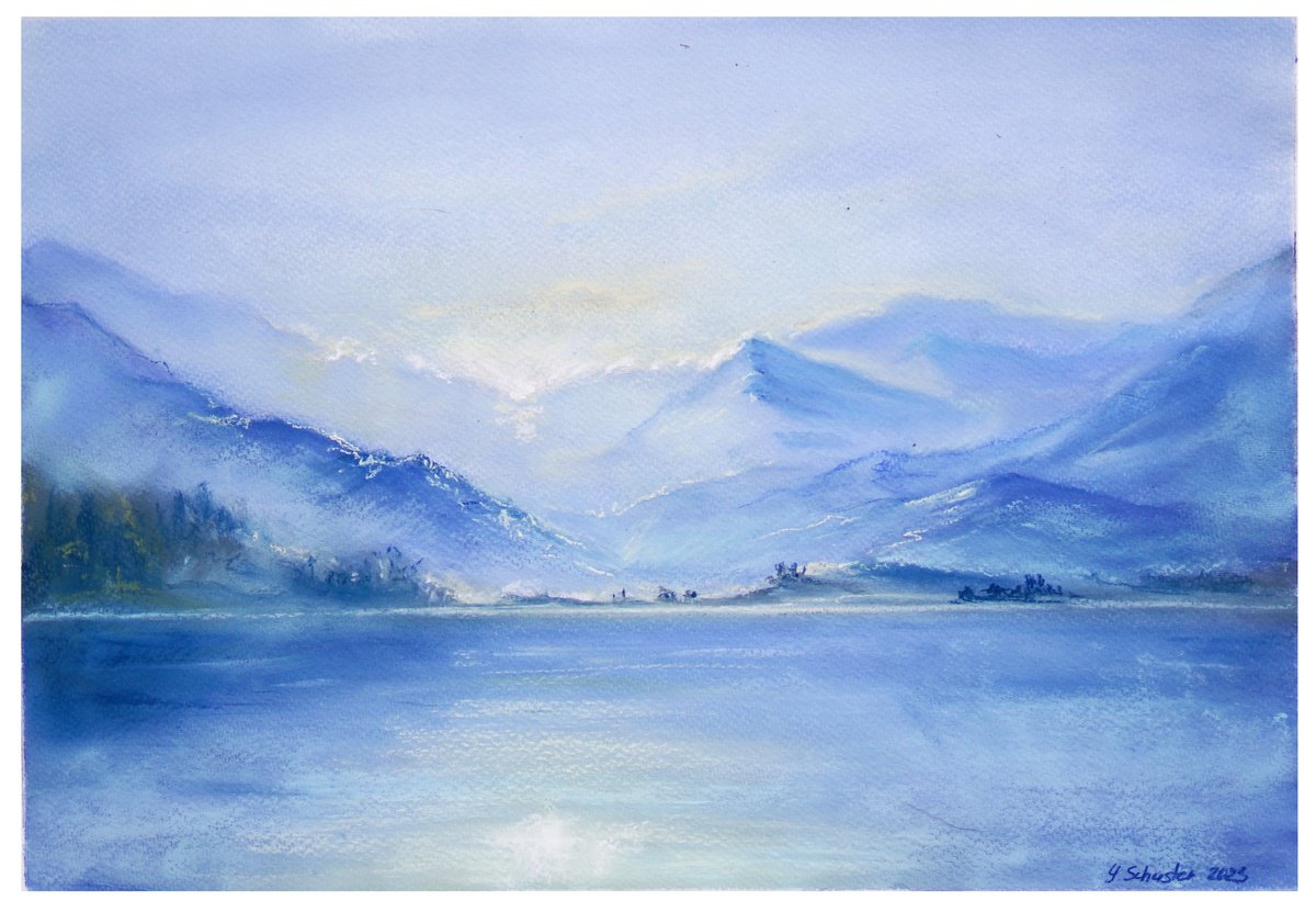 Impressionistic Landscape Pastel Drawing By Yulia Schuster, 16 X 12", Whispers Of The Mountains, Original Artwork