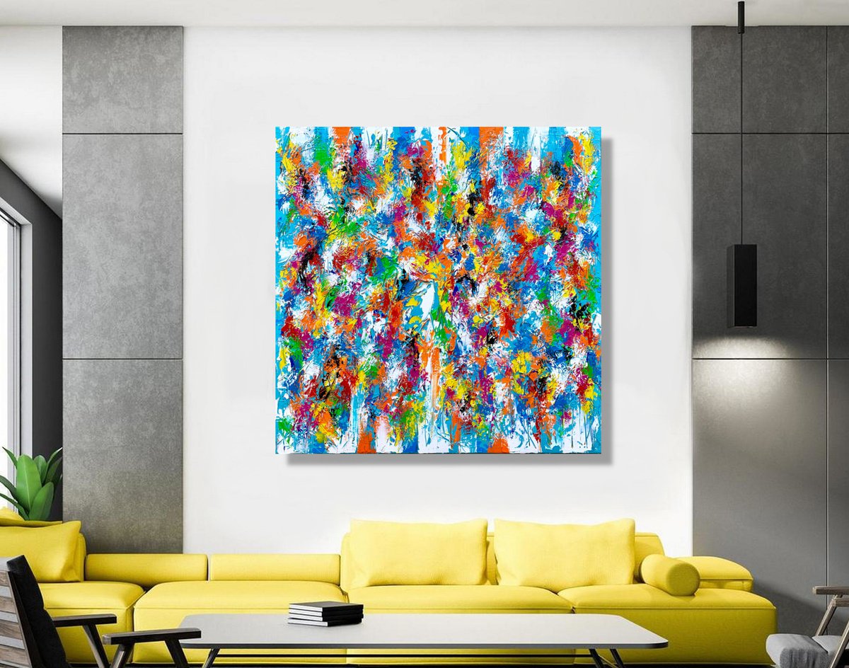 Abstract Acrylic Painting By Julijana Ravbar, 35 X 35", Emotion & Energy Of Color # 10, Original Artwork