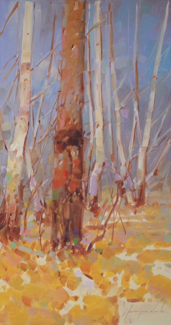 Landscape Birches Original oil painting One of a kind Signed with Certificate of Authenticity