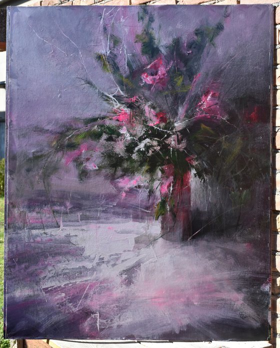 " Vase of pink flowers " W 97 x H 121 cm