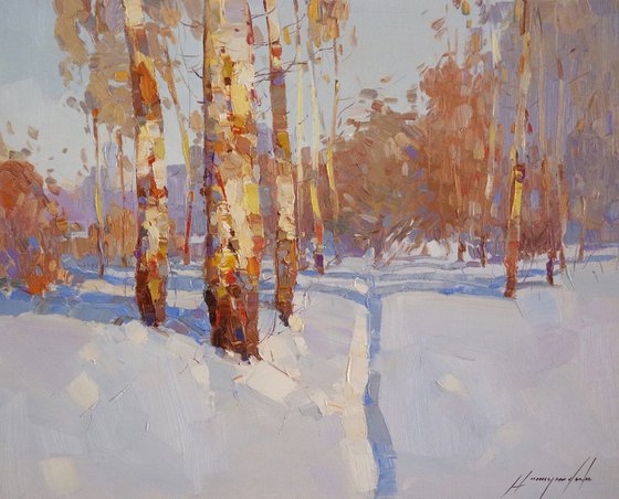 Birches Grove, Landscape oil painting, One of a kind, Signed, Hand Painted