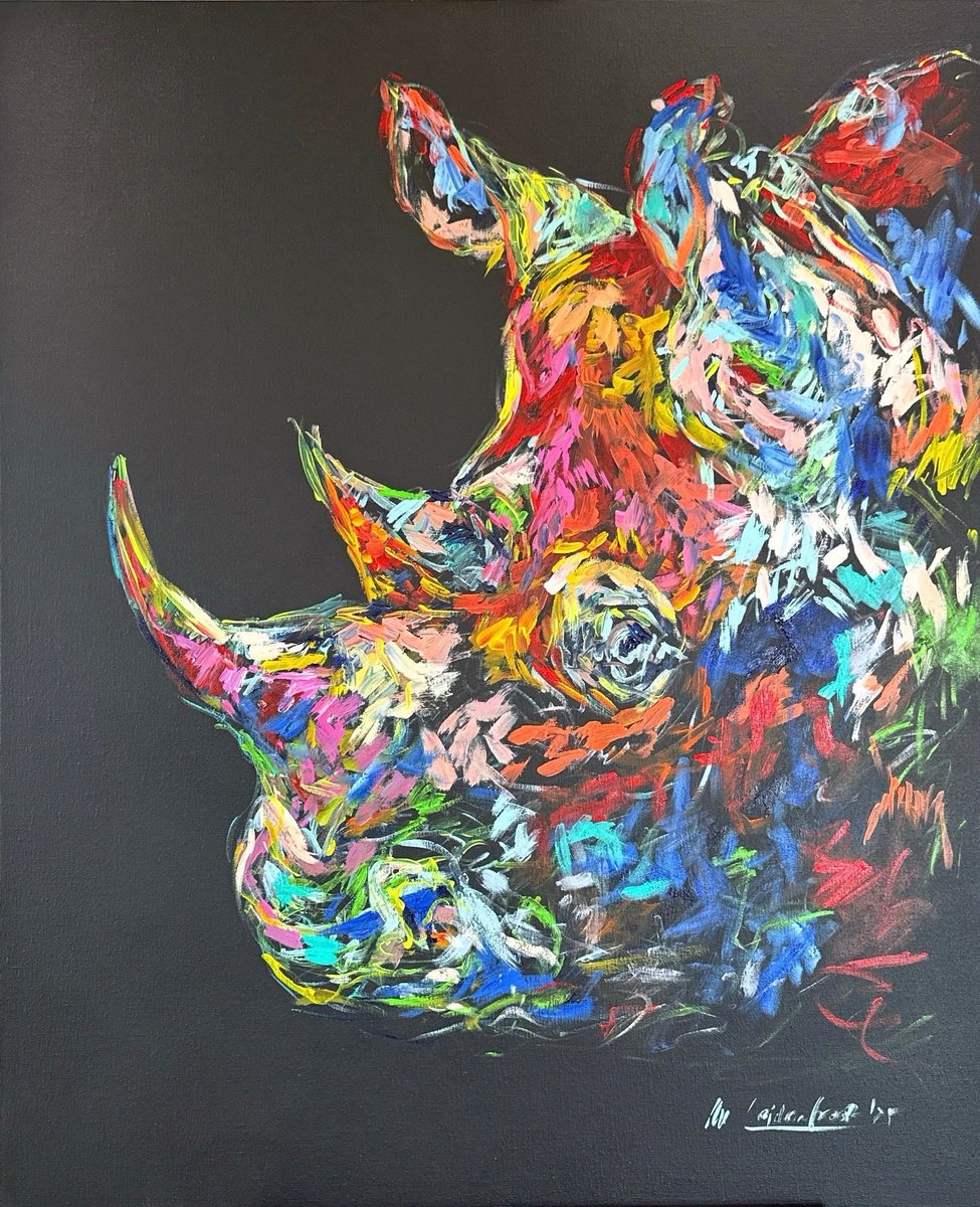 Urban And Pop Animal Acrylic Painting By Nicole Leidenfrost, 39 X 47", Panzer Aus Farbe, Original Artwork