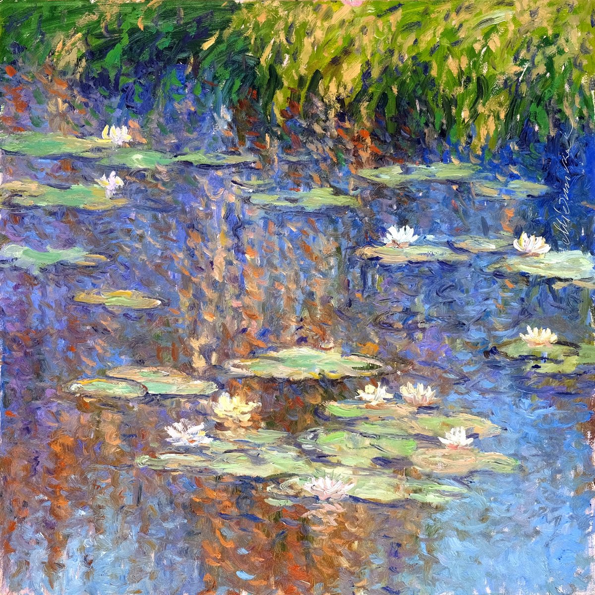 Impressionistic Landscape Oil Painting By Richard Mierniczak, 20 X 20", Nenuphars 6., Original Artwork
