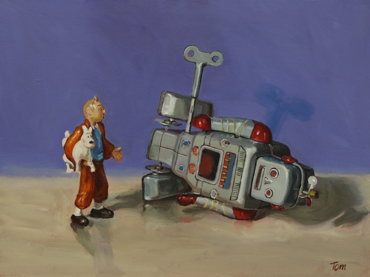 Still Life Oil Painting By Tom Clay, 16 X 12", The End Of A.i., Original Artwork