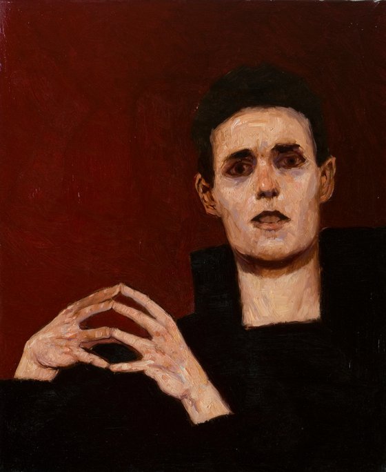 expressionist portrait of a man on a dark background (Egon Schiele influence)