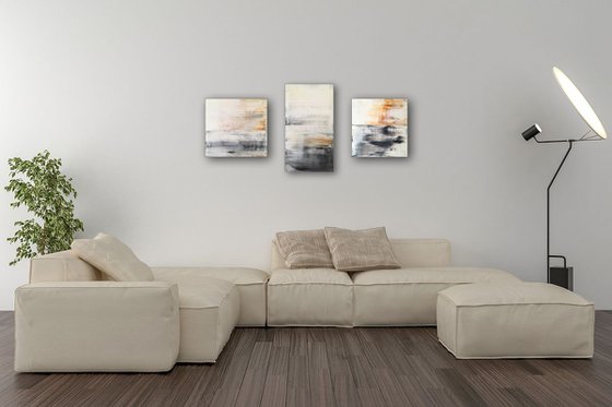 "Neutralized" - Original PMS Abstract Triptych Acrylic Paintings On Reclaimed Wood - 37" x 19"