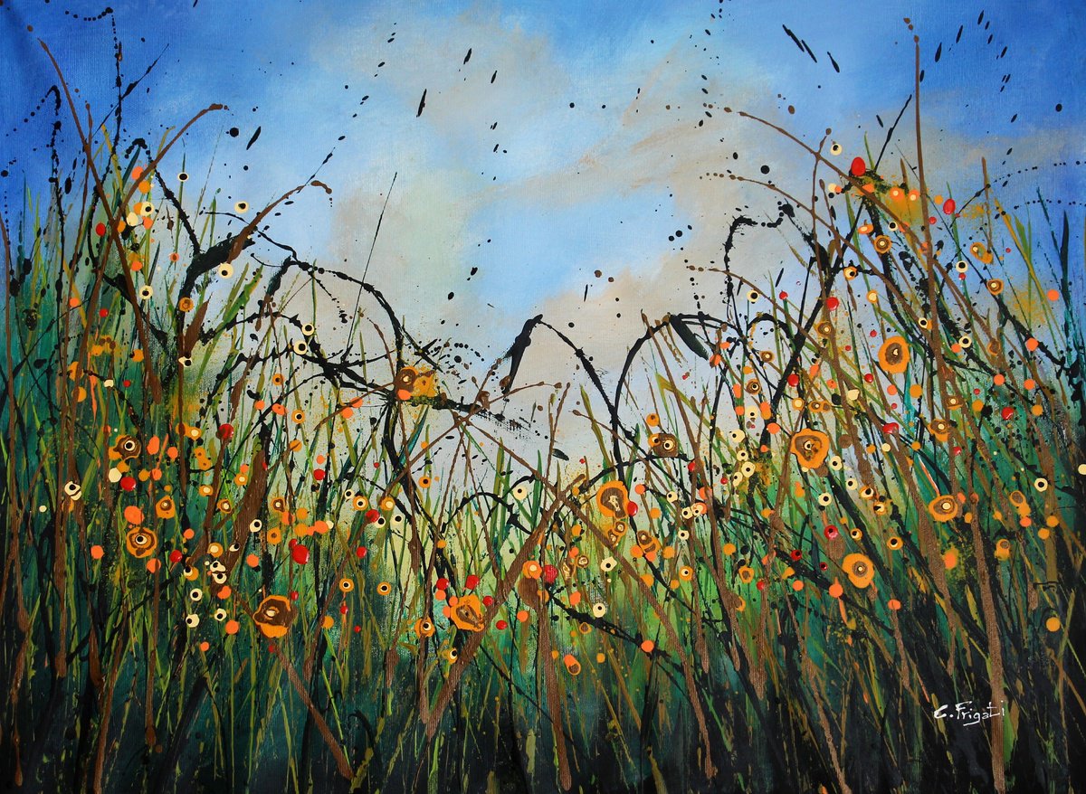 Expressive Landscape Acrylic Painting By Cecilia Frigati, 31 X 24, Early Spring#2, Original Artwork