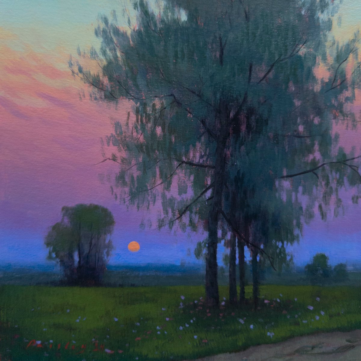 Landscape Acrylic Painting By Ayna Paisley, 8 X 8, Pastel Hues Of Sunset, Original Artwork