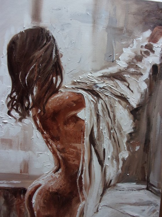 COMMISSION  liGHt  ORIGINAL OIL PAINTING, GIFT, PALETTE KNIFE nude