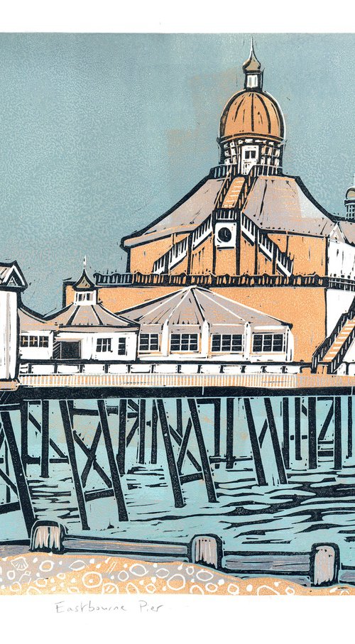 Eastbourne Pier. Limited Edition large linocut No.2 by Fiona Horan