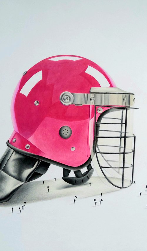 Right To Protest: A Pencil Drawing of a Riot Helmet by Daniel Shipton