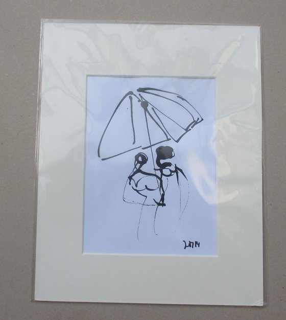 couple under an umbrella - drawing 9,5 x 11,8 inch