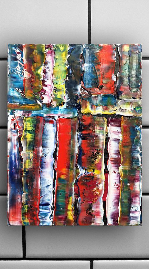 "Stacked" - Original Small Textured PMS Abstract Oil Painting On Canvas - 9" x 12" by Preston M. Smith (PMS)