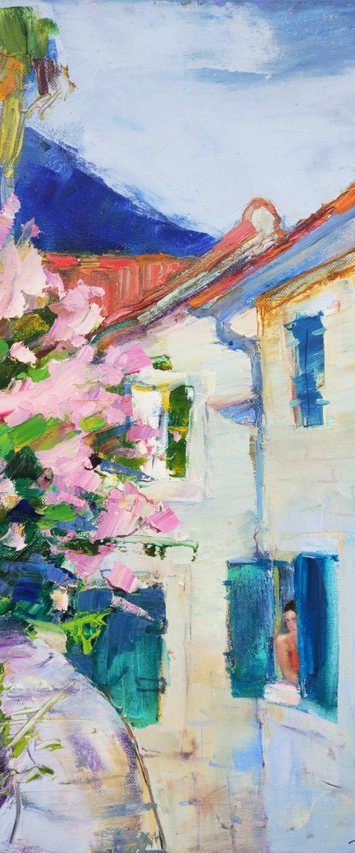 Streets of the old city . Montenegro . Original plein air oil painting . by Helen Shukina