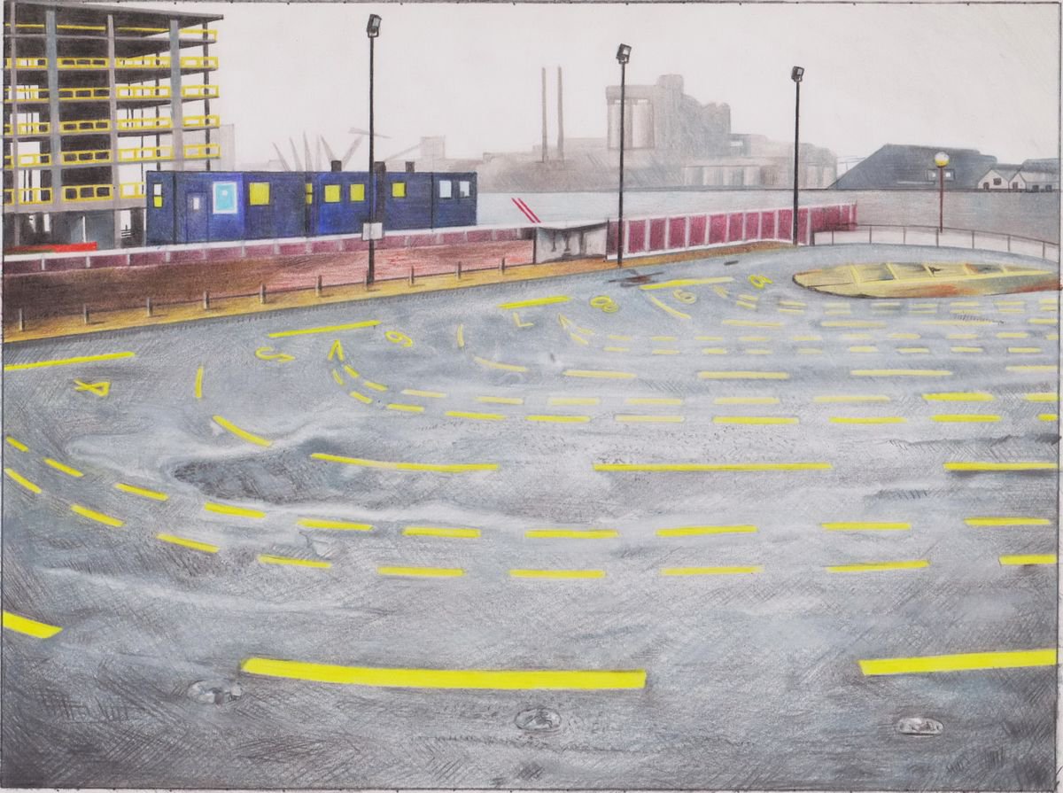 Impressionistic Cityscapes Pencil Drawing By Zoltan Till, 12 X 8", Backyard, Original Artwork