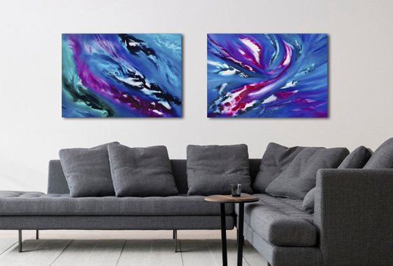 Blue Sky, Diptych, n° 2 Paintings, 200x70 cm