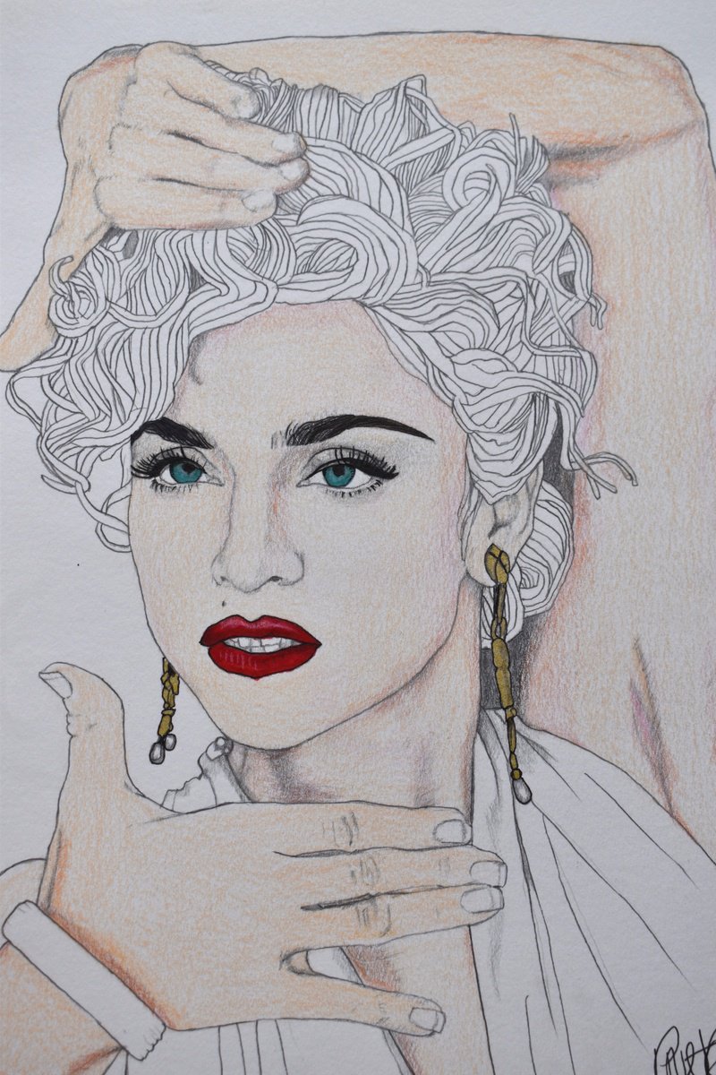 Illustrative Portrait Pencil Drawing By Paul Nelson-Esch, 8 X 12", Madonna "Vogue", Original Artwork