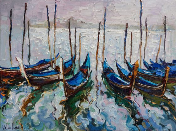 Venice Gondolas at Sunrise Original oil painting