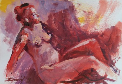 Nude-study female oil on paper by Olga David