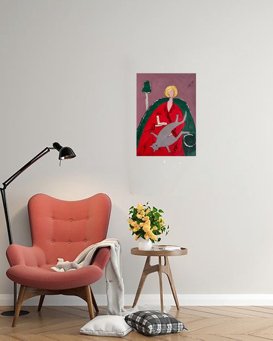 Woman Cat Original Painting