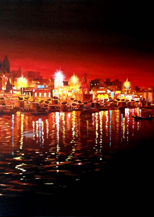 Night Reflection in Varanasi Ghat by Samiran Sarkar