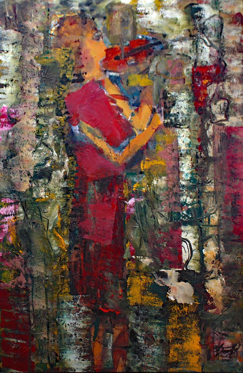 Expressive Painting , Jeune Femme Violoniste Graffitis By Jacques Donneaud, 31 X 46, Artwork For Sale On Artfinder