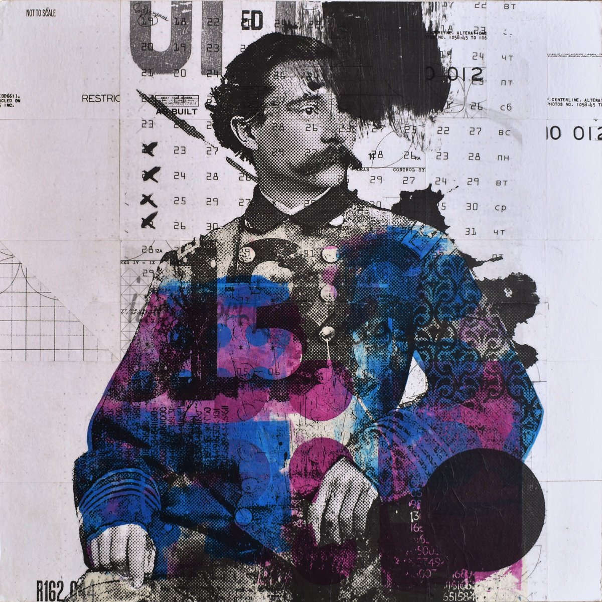 Urban And Pop Portrait Collage By Manel Villalonga, 20 X 20", 267 Vintage Portrait, Original Artwork