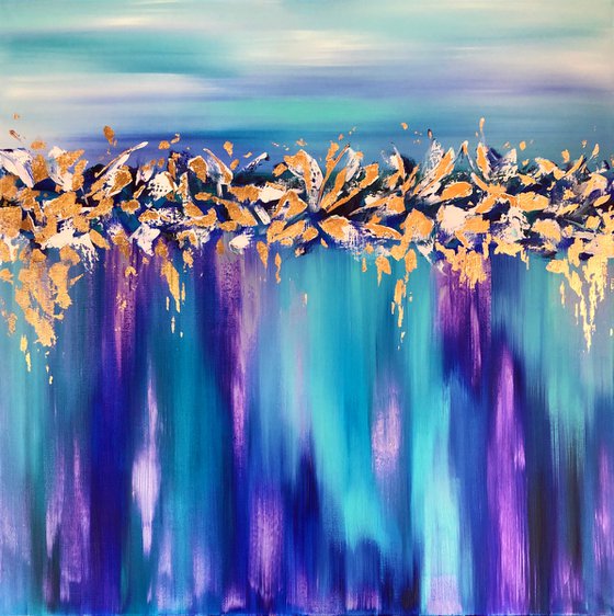 INDIGO WAVES - Event horizon. Purple blue. Abstraction. Modern sea. Wall Art. Very Peri.