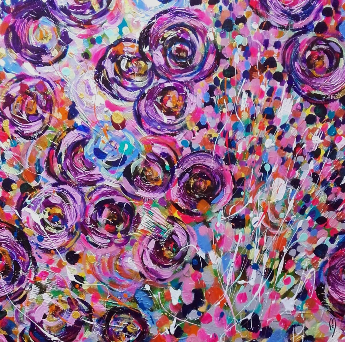 Abstract Art Flowers Garden Canvas Acrylic Flowers Fleurs Toile Abstraite by Celine Marcoz
