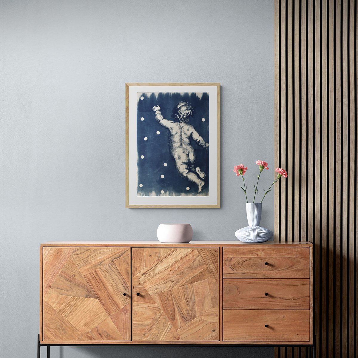 Graphic Portrait Print By Manel Villalonga, 17 X 24", Cyanotype 24 Angel, Original Artwork