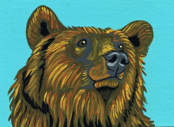 ACEO ATC Original Miniature Painting Brown Bear Wildlife Art-Carla Smale