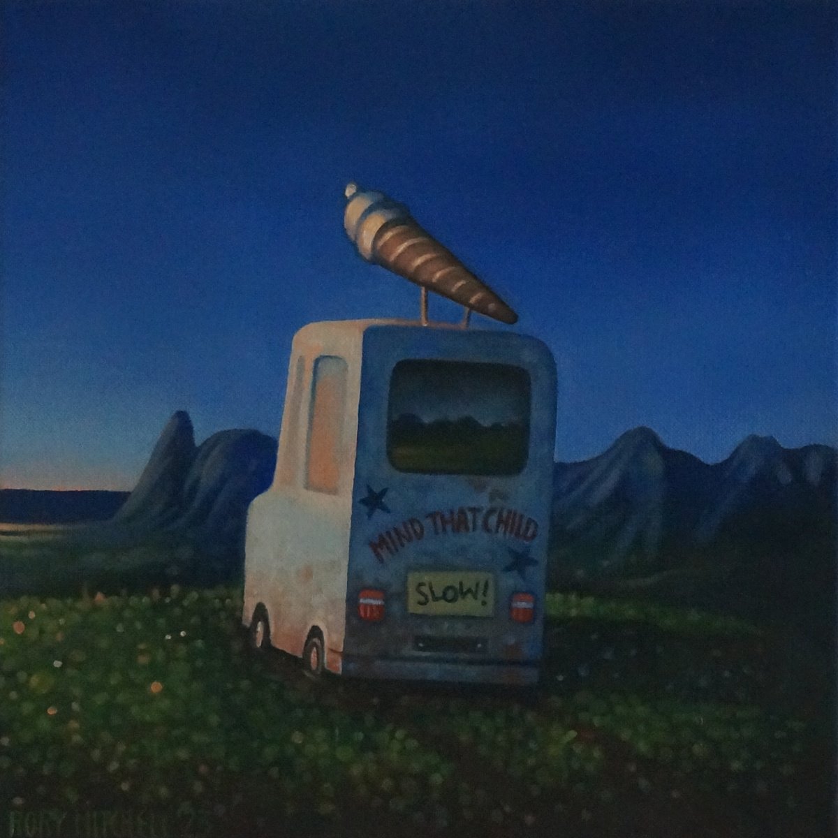 Naive Landscape Oil Painting By Rory Mitchell, 12 X 12", Mind That Child (Study), Original Artwork