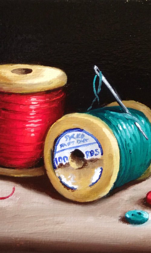 Vintage  cotton reels by Jane Palmer Art