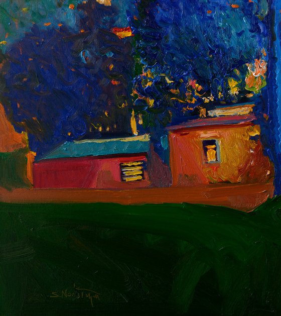 Blue Palm. Night Landscape