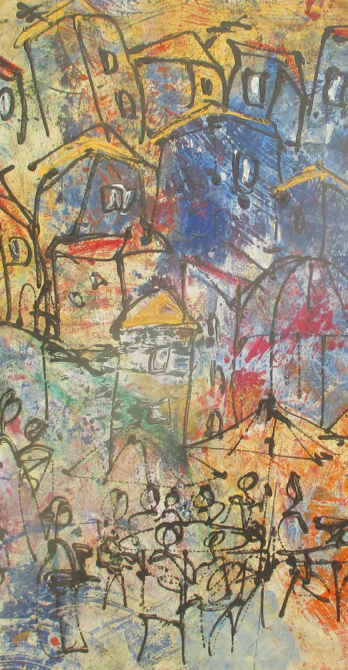 sunny italian cafe - oilpainting 80x100cm 31,5  x 39,3 inch by Sonja Zeltner-Müller