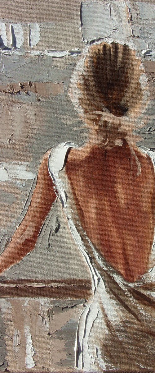 " IN MY CITY "  SKY window liGHt  ORIGINAL OIL PAINTING, GIFT, PALETTE KNIFE by Monika Luniak