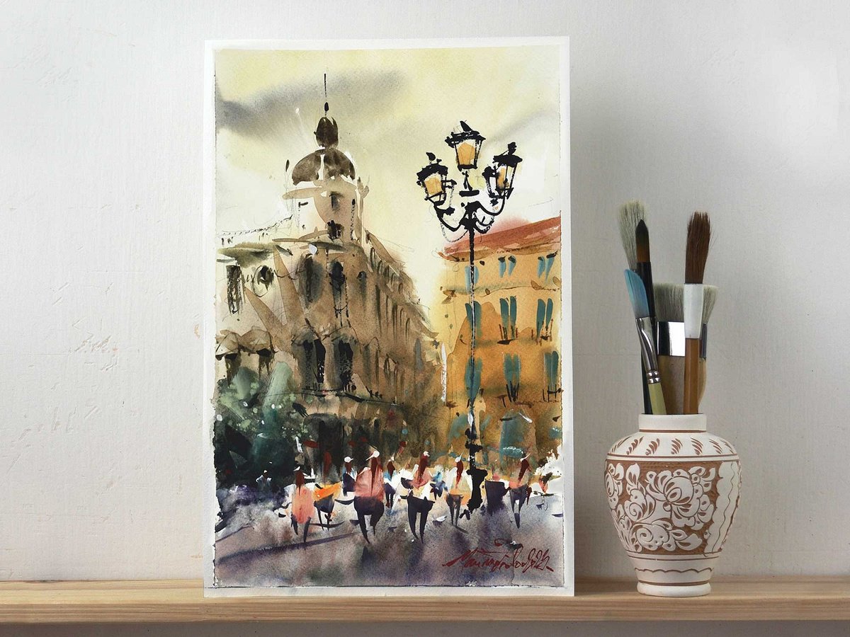 Madrid, original watercolor painting on paper, 2023. by Marin Victor