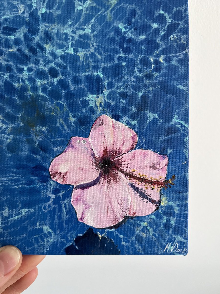 Photorealistic Oil Painting , Sunlight Pool Flowers 18X13Cm By Myroslava Denysyuk, 5 X 7, Artwork For Sale On Artfinder
